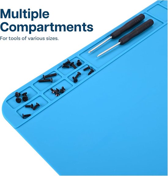 2 stuks hittebestendige mat - las anti slip mat - siliconen hittebestendige mat - reparatie siliconen mat - met opbergvak- waterdicht- gemakkelijk schoon te maken - opberghulpmiddel - geschikt voor telefoonreparatie, werkbank, lassen (blauw, 30*20cm) — afbeelding 5