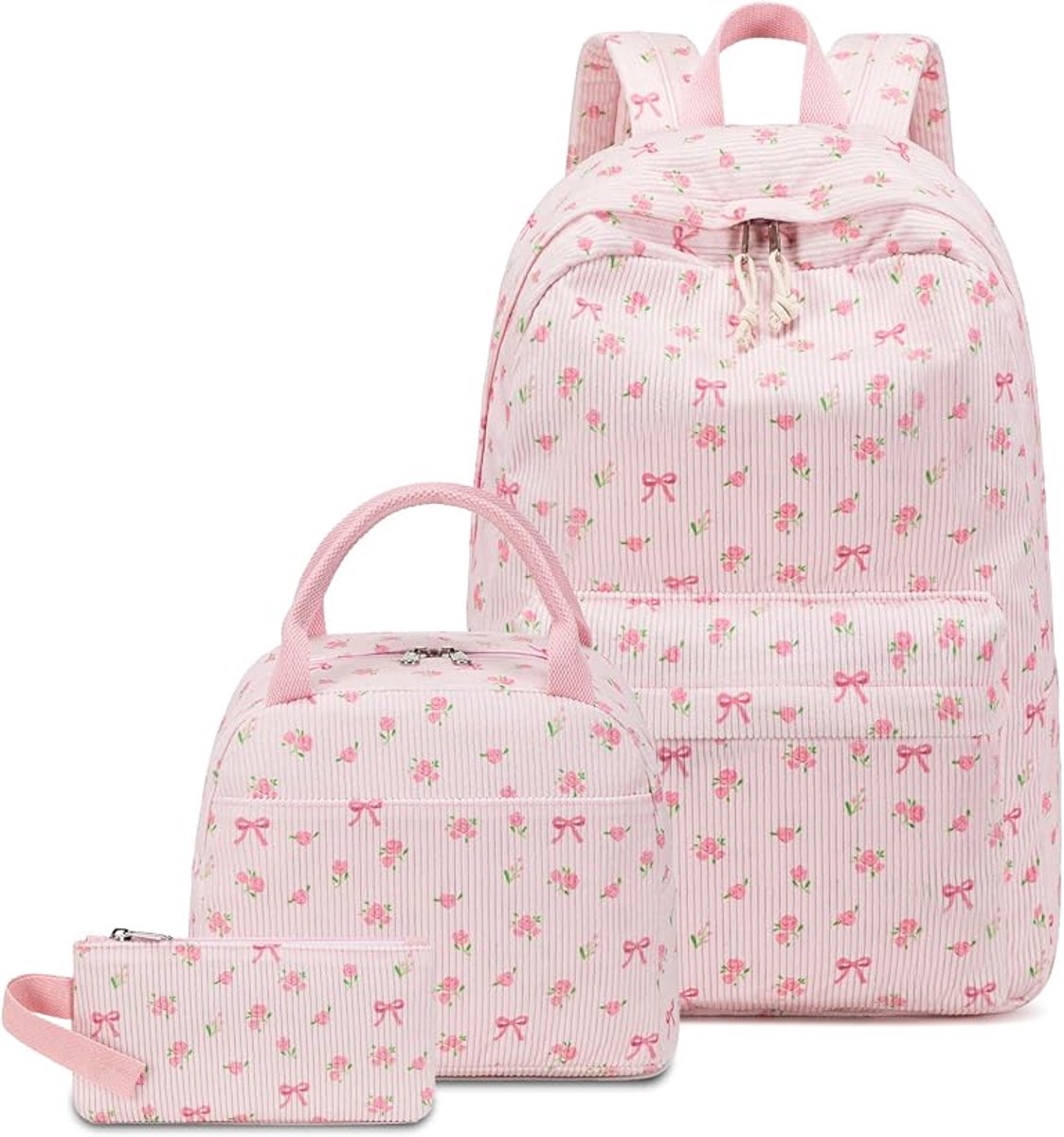 Schoolrugzak Set Meisjes – Rugzak met Lunch Tas & Etui – Laptop Rugzak 15 Inch – Grote Schooltas met Meerdere Vakken – Casual Dagrugzak voor School, Werk & Reizen - roze
