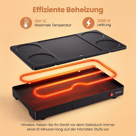 COSTWAY Elektrische Plancha met 4 Mini Woks Antiaanbaklaag Raclette-apparaat | Grilltang, Lepel, Houten Spatels en Vetopvangbak, Elektrische Tafelgrill Binnen en Buiten — afbeelding 5