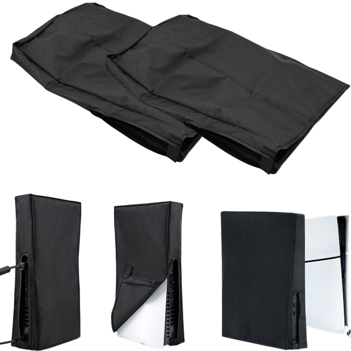 2 stuks PS5 console stofhoes - Gameconsole beschermhoes - Gameconsole accessoire - Krasbestendige hoes voor gameconsoledock - Oxford stof - Met kabelopening - Voor Sony PlayStation 5 Digital Edition, Disc Drive Edition (Zwart - 39,5*28*10,5 cm)