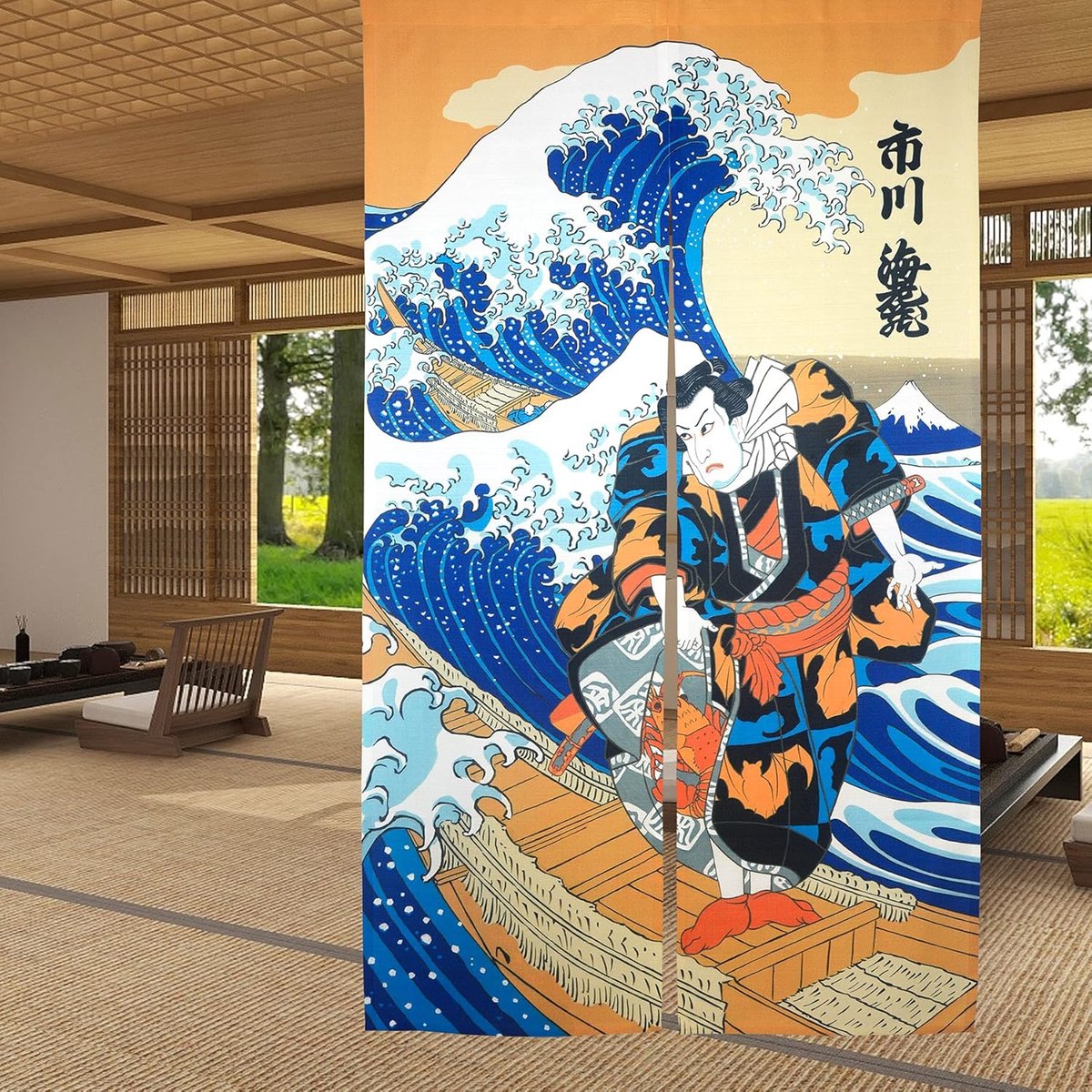 Noren Japanse stijl deuropeningsgordijn Ukiyoe Hokusai De Grote Golf Off Kanagawa Deur Tapestry Room Divider Gordijnen, 85 cm Breedte x 150 cm Lang