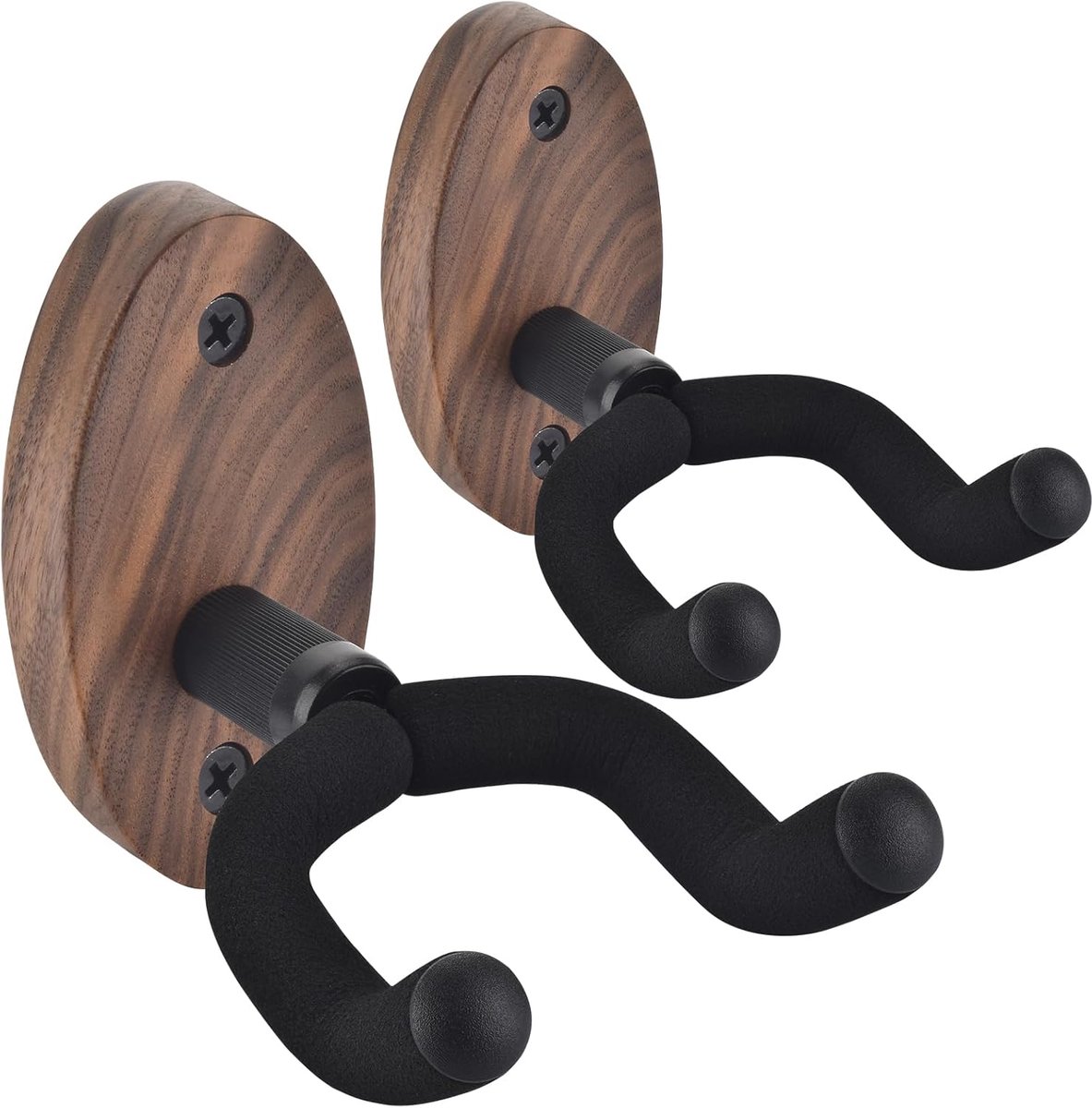 Gitaarhouder voor aan de muur, 2 stuks, voor de muur voor gitaren van alle maten, U-vormige gitaarwandhouder voor akoestische gitaar, elektrische gitaar, bas, zwarte walnoot, zwart