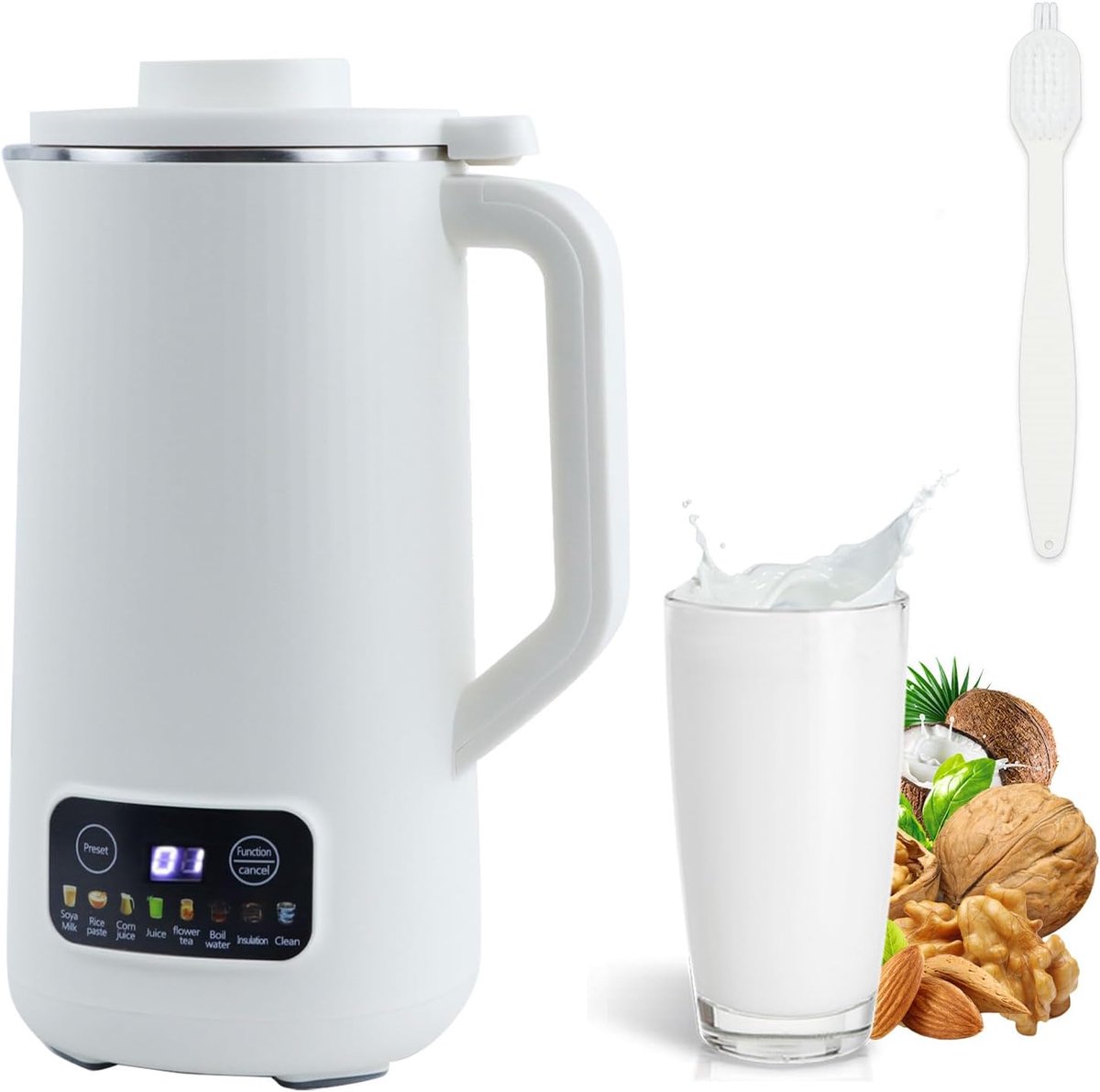 600 ml, sapcentrifuge, sojamelkmachine met 10 messen, havermelkmachine met vertragingsstart/warmhouden/zelfreiniging, blender, elektrisch voor noten, sojabonen en granen (wit)