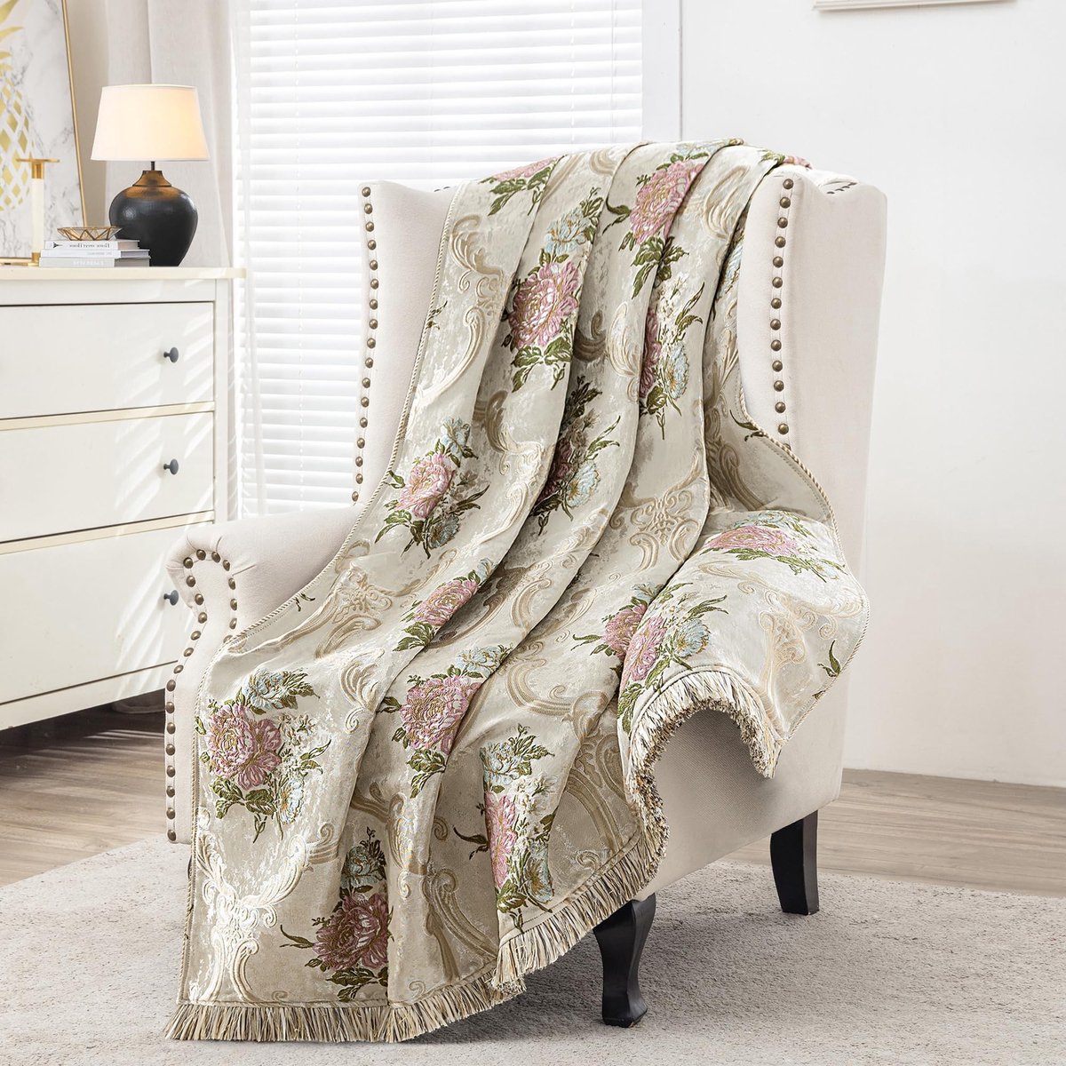 Omgoods - Luxe Jacquard Plaid met Fringes voor Bed en Sofa, 132x182 cm