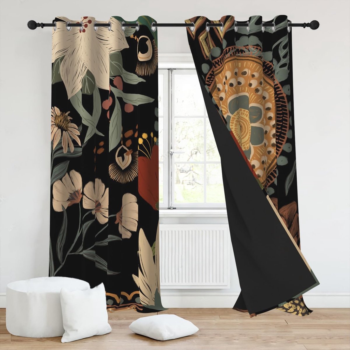 Set van 2 Ondoorzichtige Gordijnen in Boho-stijl met Tropische Motieven