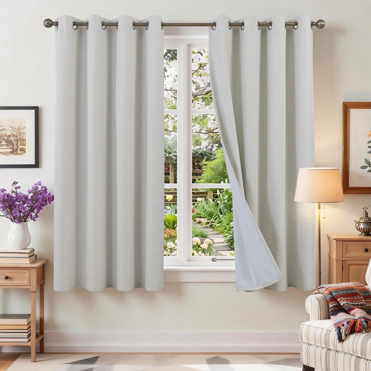 100% Blackout Gordijnen Licht Beige - Verduisteringsgordijnen met Oogjes 120 x 180 cm