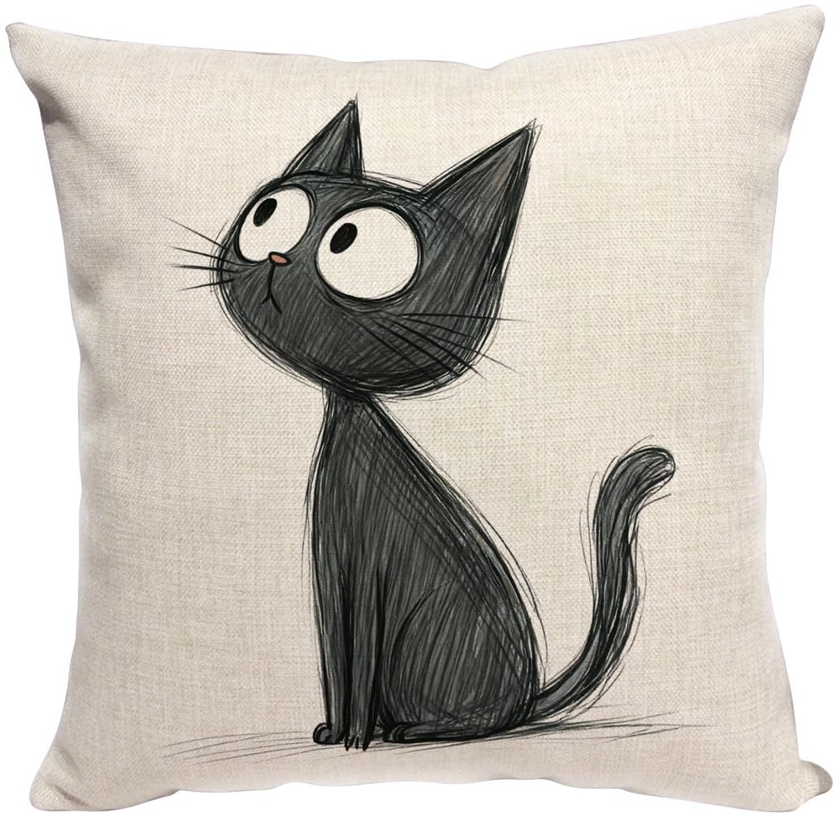 Omgoods - Big Eyes Zwarte Kat Kussenhoezen 80 x 80 cm