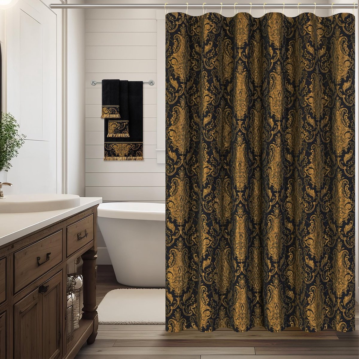 Omgoods - Luxe Waterdicht Douchegordijn met 12 Metalen Haken, 180 x 180 cm
