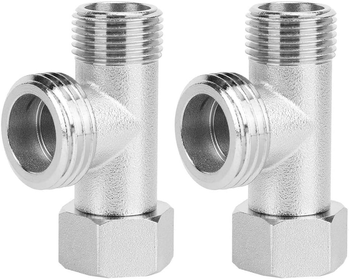 2 stuks wc-omstelventiel, rechte en zijtanden, 3/8 inch en 1/2 inch, drieweg-aansluitventiel, koper, vernikkelde aansluiting