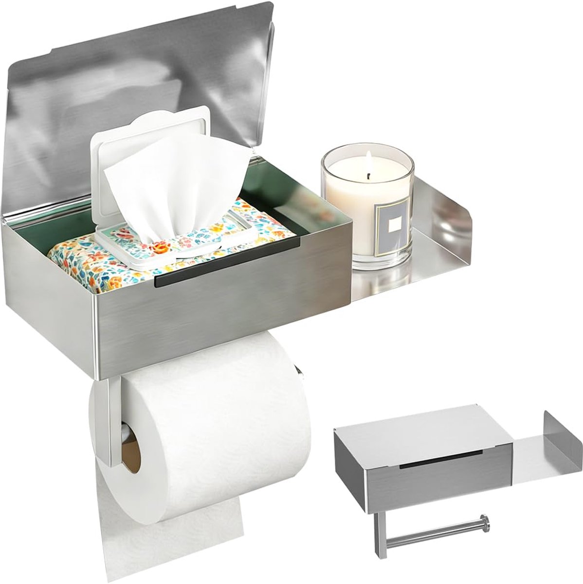 Omgoods - Toiletpapierhouder zonder Boren - Met Box voor Vochtige Doekjes