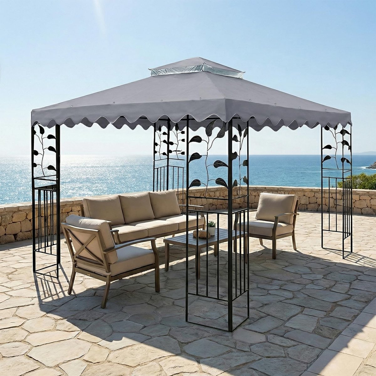 Omgoods- Paviljoen waterdicht - 3 x 3 m - dubbellaags design - uv-bescherming - ventilatie - robuust polyester 300 g/m² - Tuinpaviljoen
