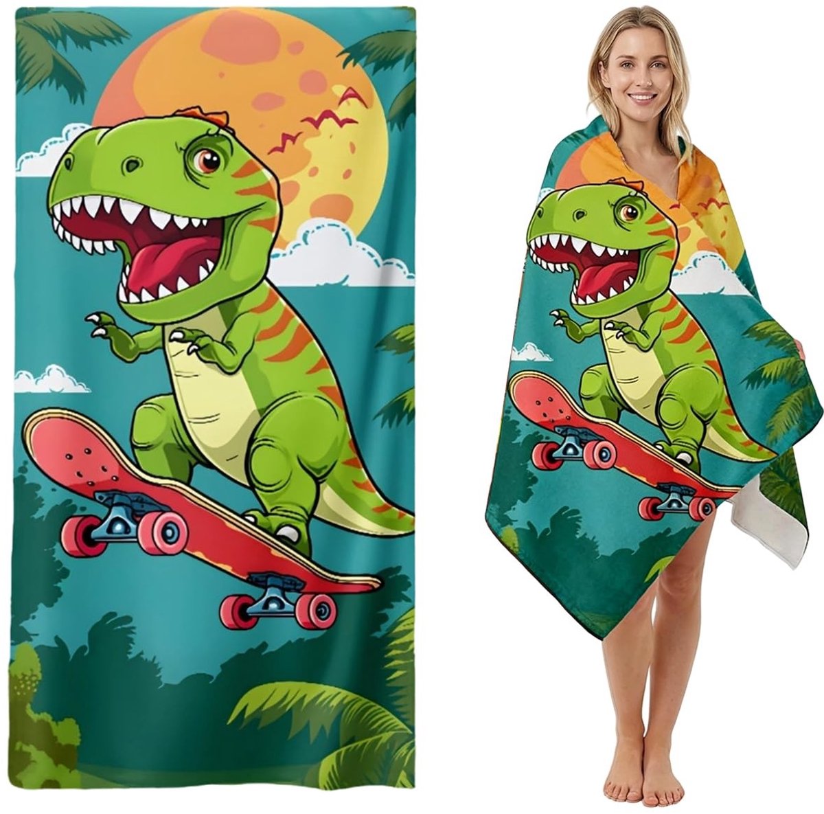 Omgoods - Dinosaurus Microvezel Strandhanddoek Sneldrogend en Zacht