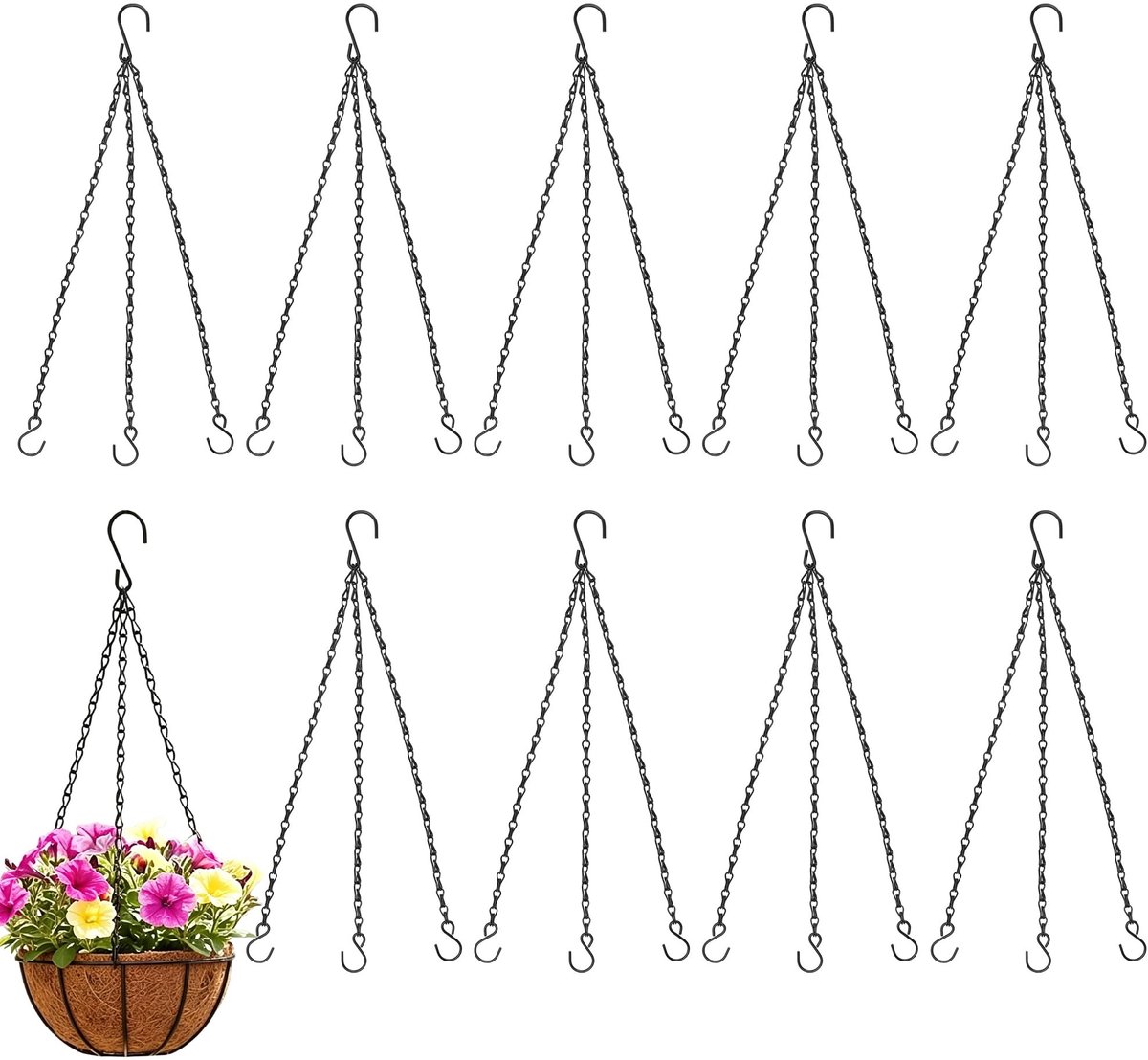 Omgoods - Set van 10 Zwarte Hangmandkettingen met S-haak
