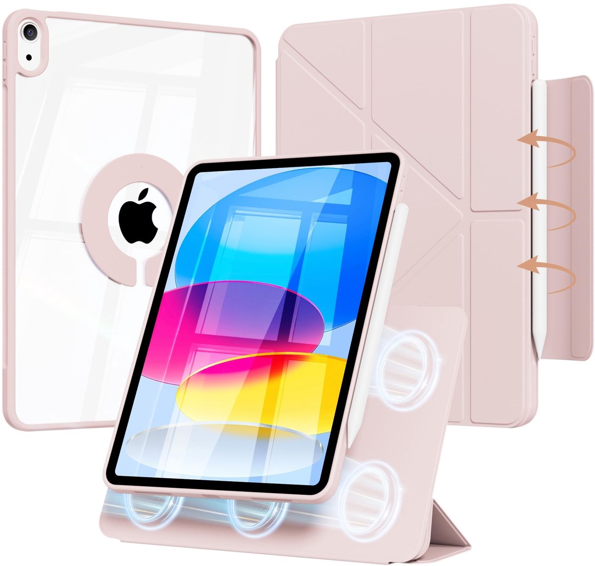 Omgoods - Hoes voor iPad A16 11 inch 11e Gen en 10.9 inch 10e Gen - Magnetische Draaibare Transparante Hardcase