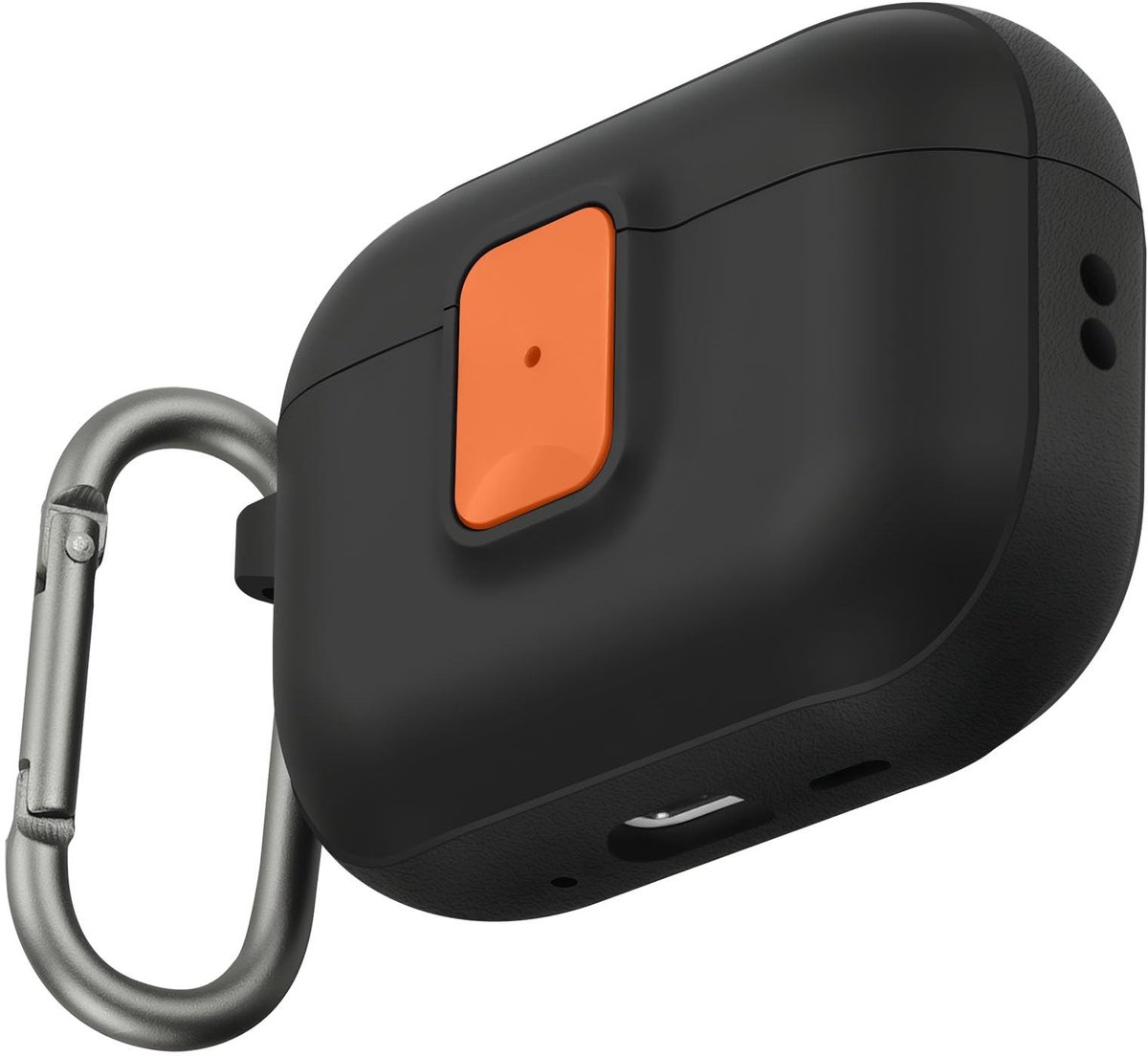 Omgoods - Beschermhoes voor AirPods Pro 3 - Zwart/Oranje met Karabijnhaak