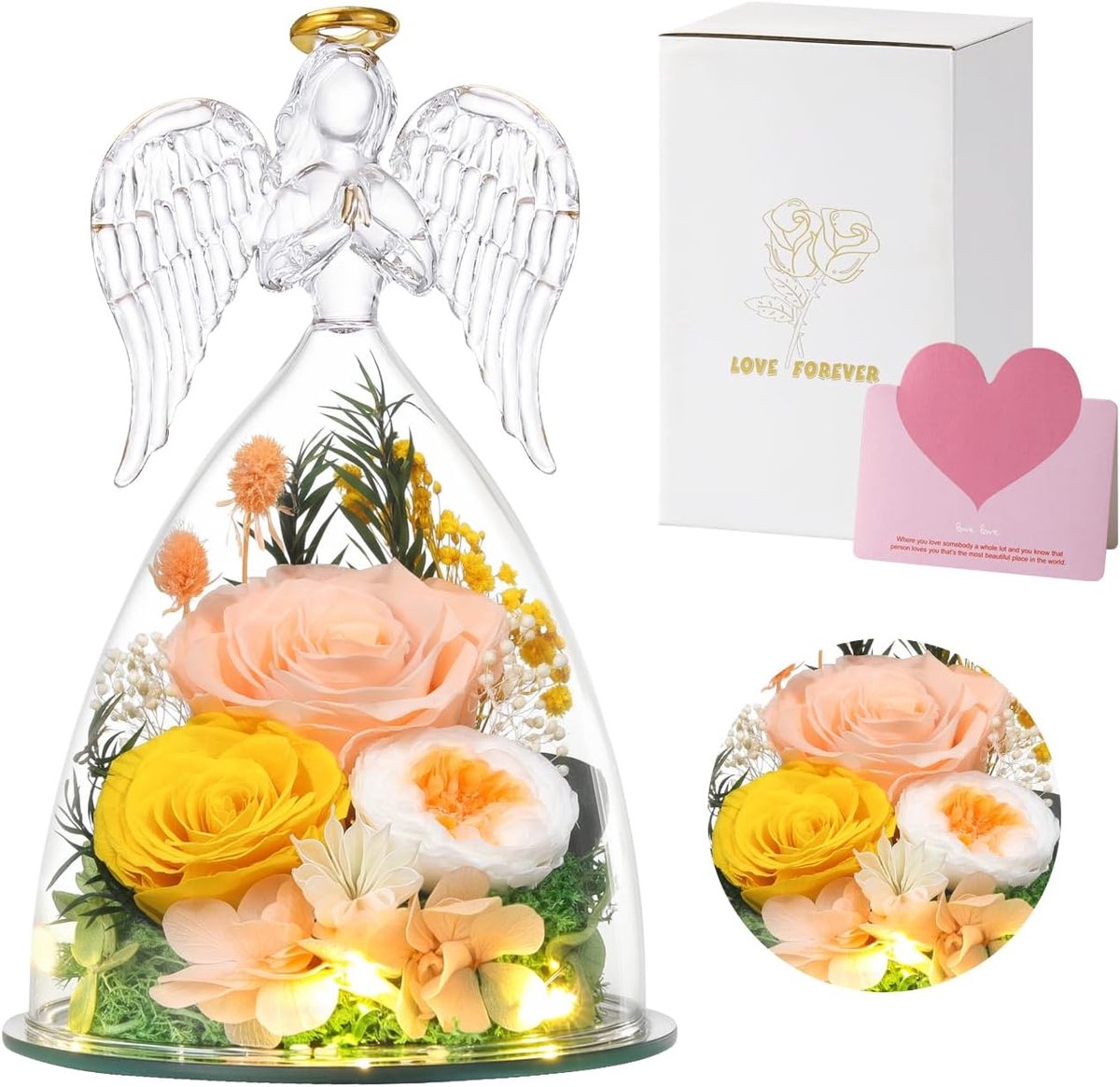Preserved Rose Glass Angel Figurines Gift for Mom Grandma Champagne | Mothers Day Flowers for Delivery, Anniversary Christmas Thanksgiving Birthday Gifts for Women Wife Daughter Her