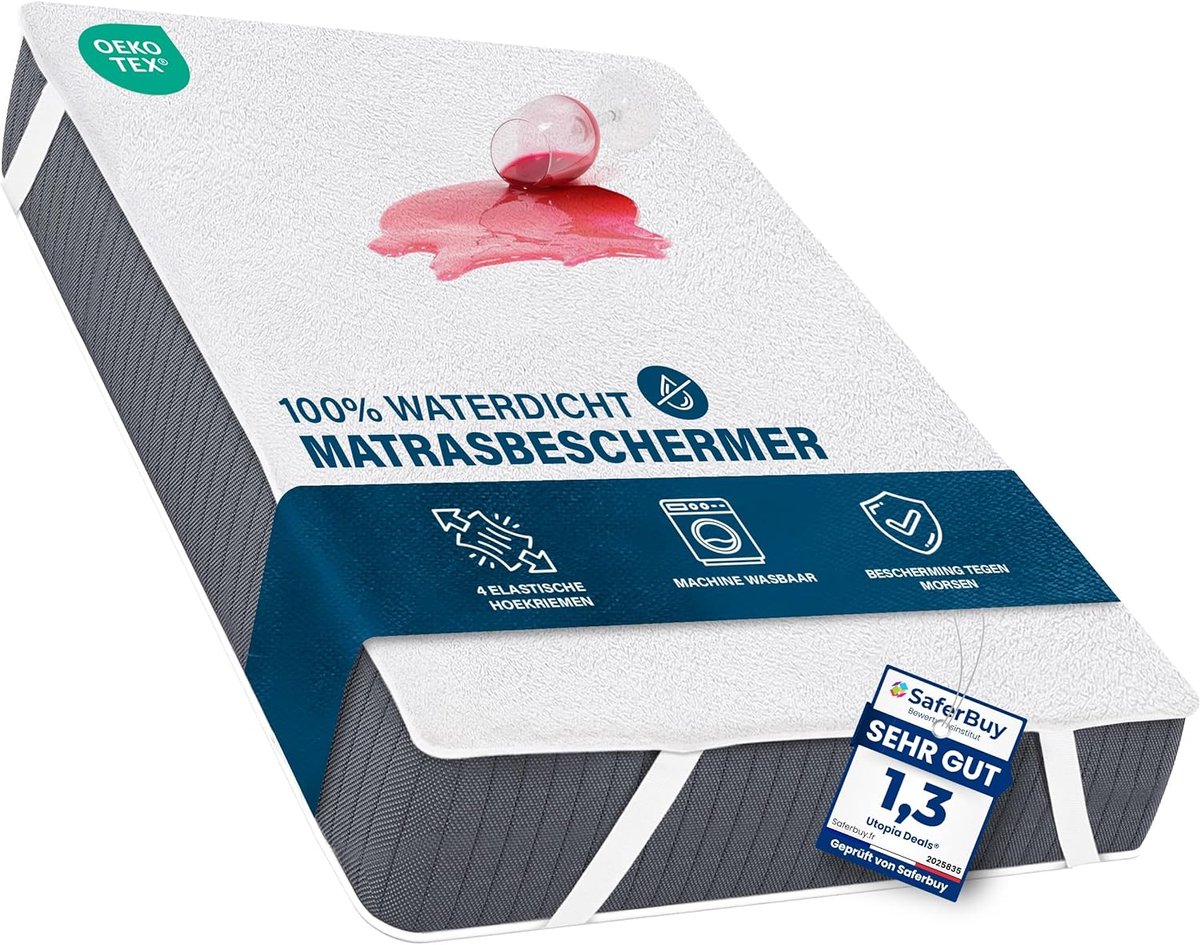 Matrasbeschermer Deluxe 200x200, Badstof toplaag, Machinewasbaar
