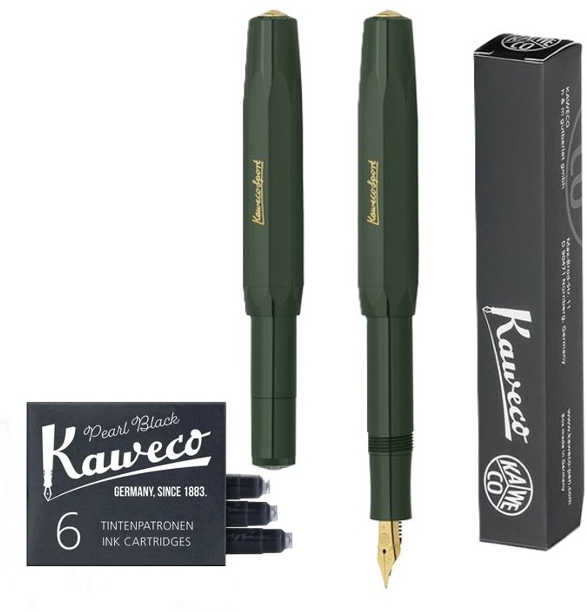 Kaweco Vulpen Sport Classic GROEN (MEDIUM) met extra doosje vullingen (1 vulpen)