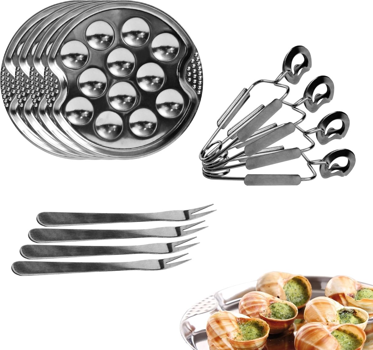 & Dégustation KU6097 Ustensile à Escargots X12, Acier Inoxydable, Argent