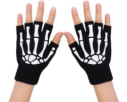 Handschoenen,lichtgevende skelet halve vingerhandschoenen, glow in the dark vingerloze handschoenen gebreide winterwanten voor mannen vrouwen