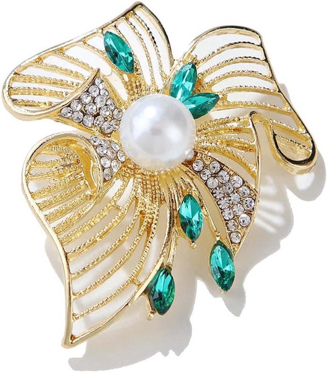 Parel Kleding Kristal Broche Strass Uitgeholde Bloem Elegante Kraag Pins Accessoires Voor Vrouwen