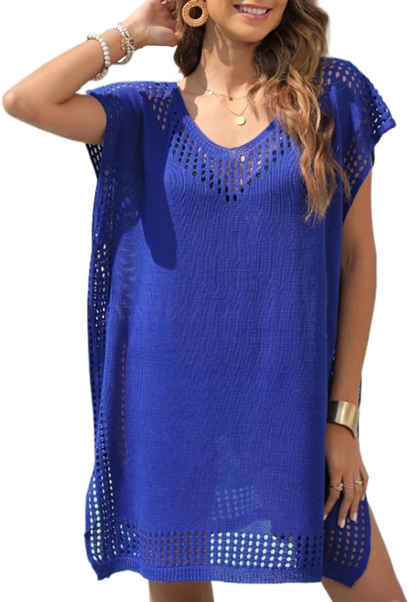 Zomerjurk van katoen, kaftan, bloemen, geborduurde strandjas, boho, losse jurk, vrouwen, strik, ruches, zoom, smocked, mini-strandjurk, mouwloos skater