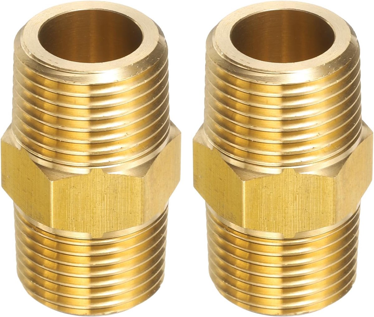 2 stuks messing buisfitting 3/8" NPT x 3/8" NPT mannelijk messing zeskantnippel buisverlengingsadapter buisnippelconnector voor douche, olie, waterleiding