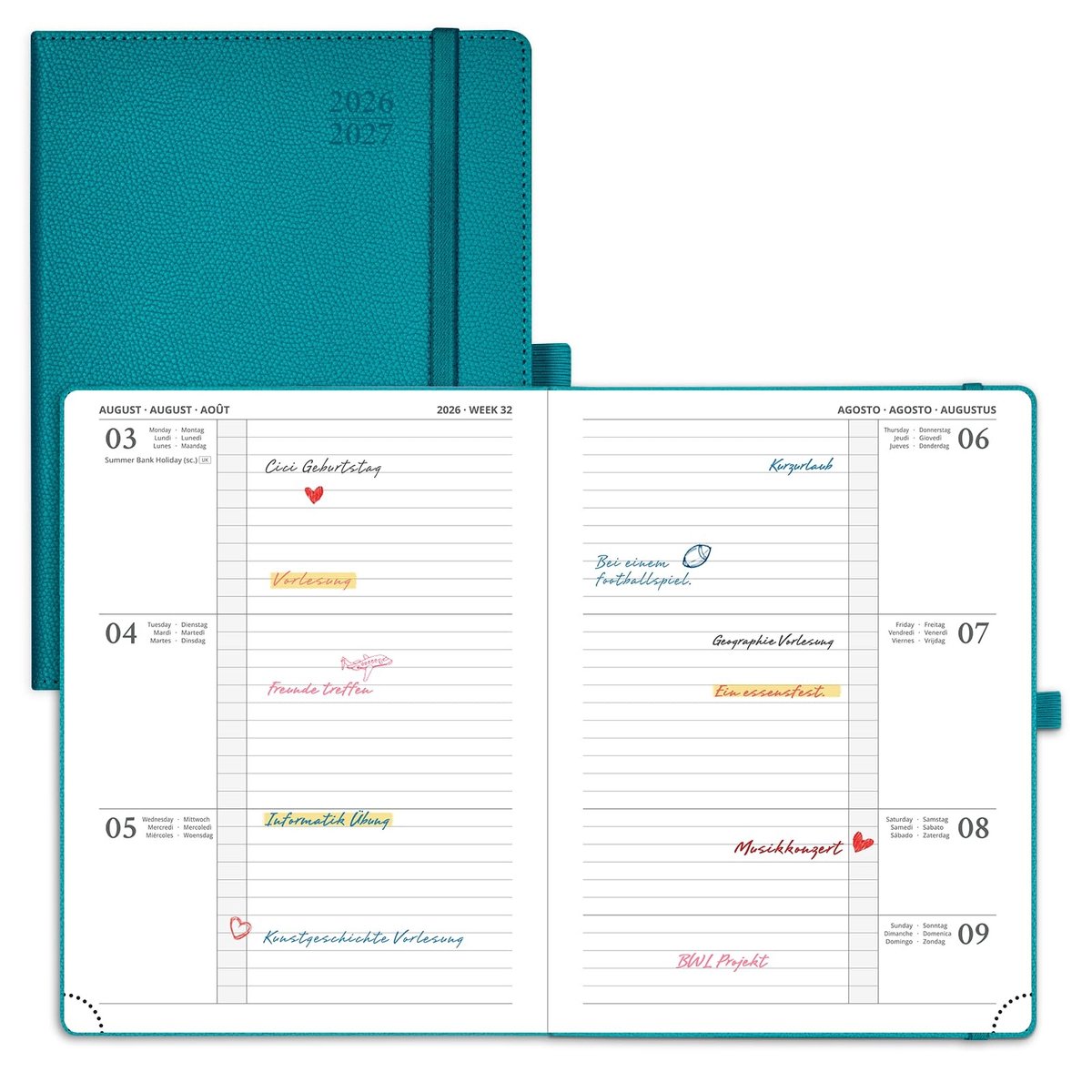 Omgoods - 2026-2027 Horizontale Kalender met PU Leer - 17-Maanden Planner