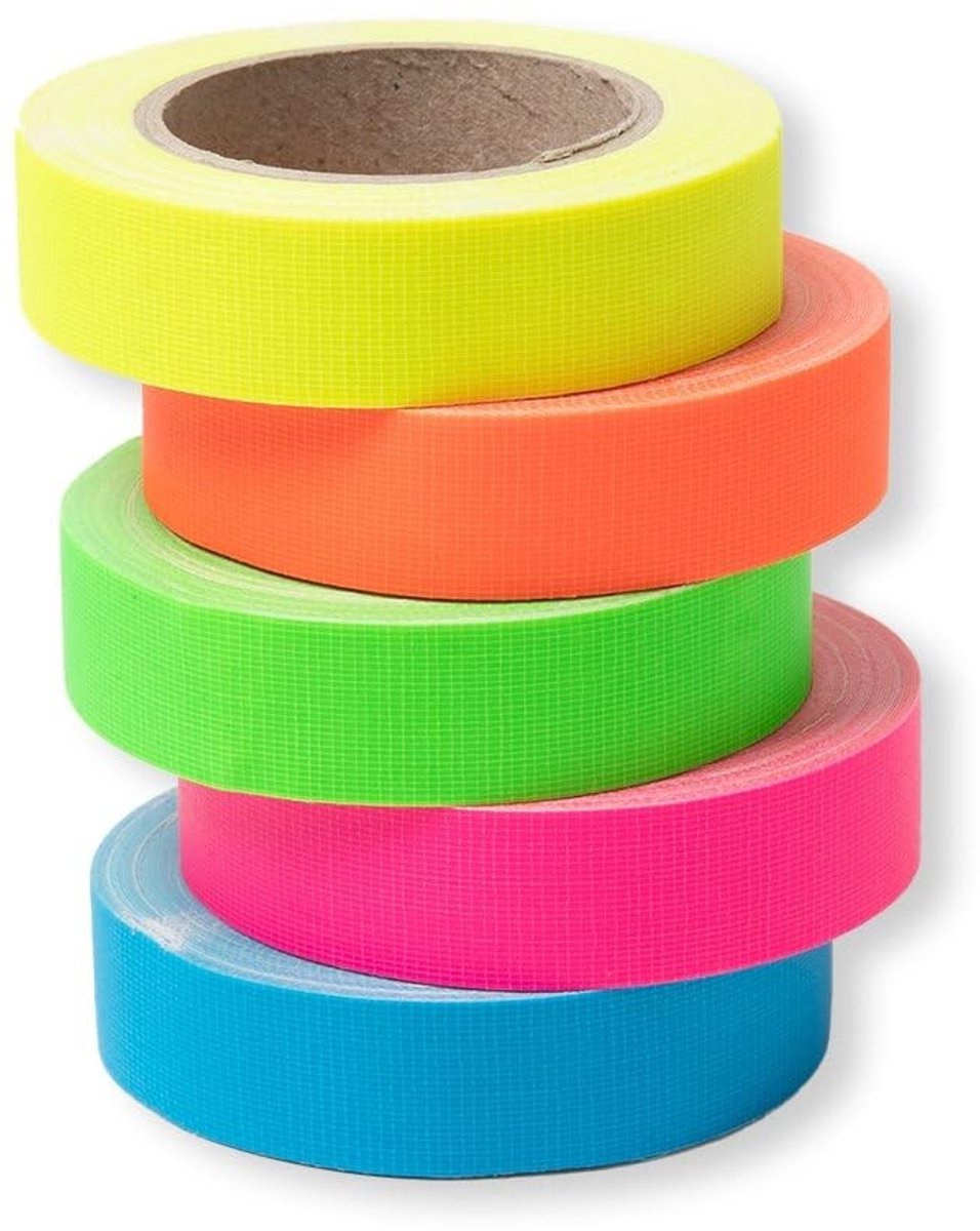 Omgoods - Set van 5 Neon Gaffa Tape - Sterke Lijm met Rubber Adhesief, 15 mm x 5 m