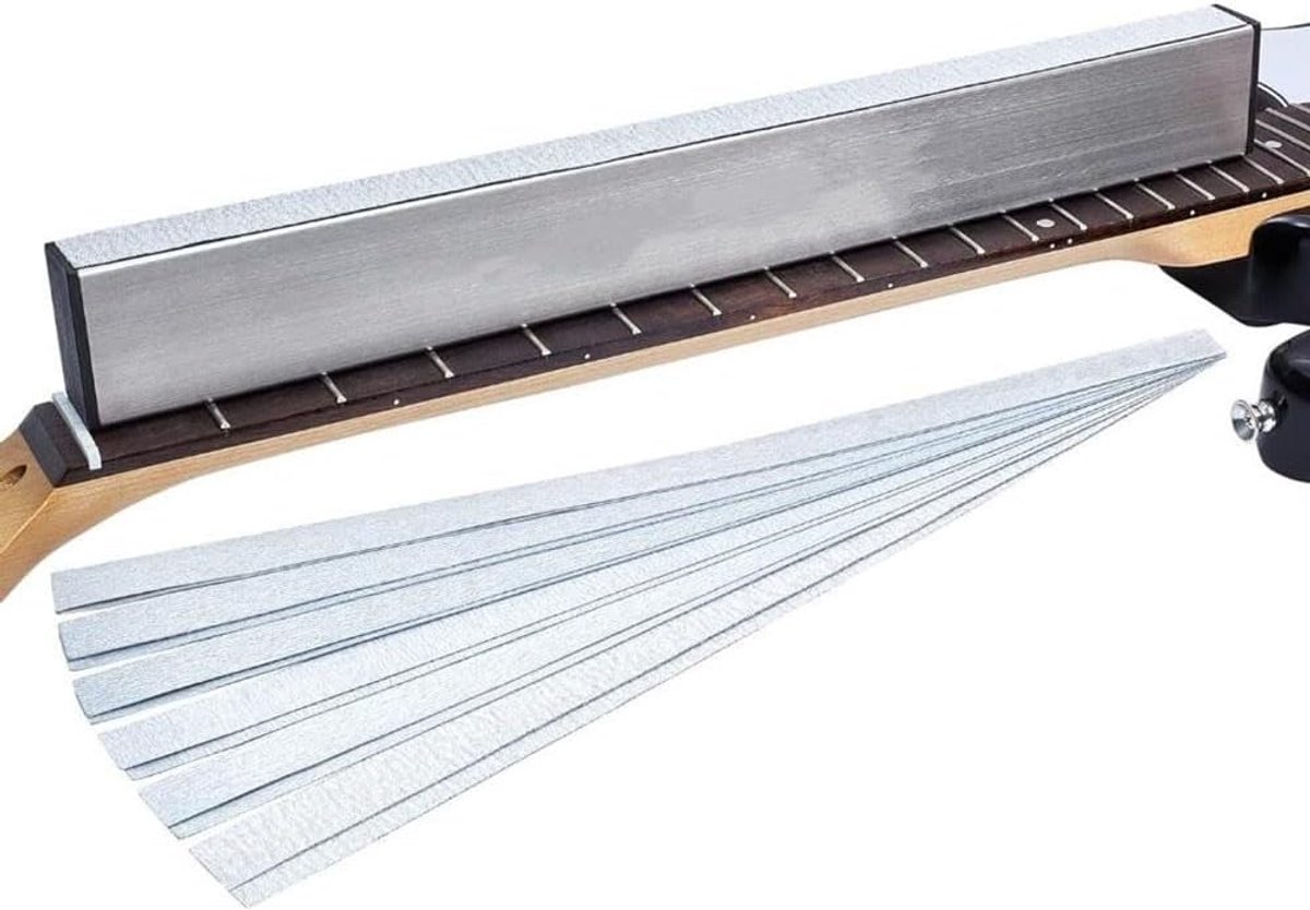 Gitaar fret polijstset, Gitaarhals fret balk nivelleringsstaaf Luthier gereedschap met 6 x vervangende schuurpapier
