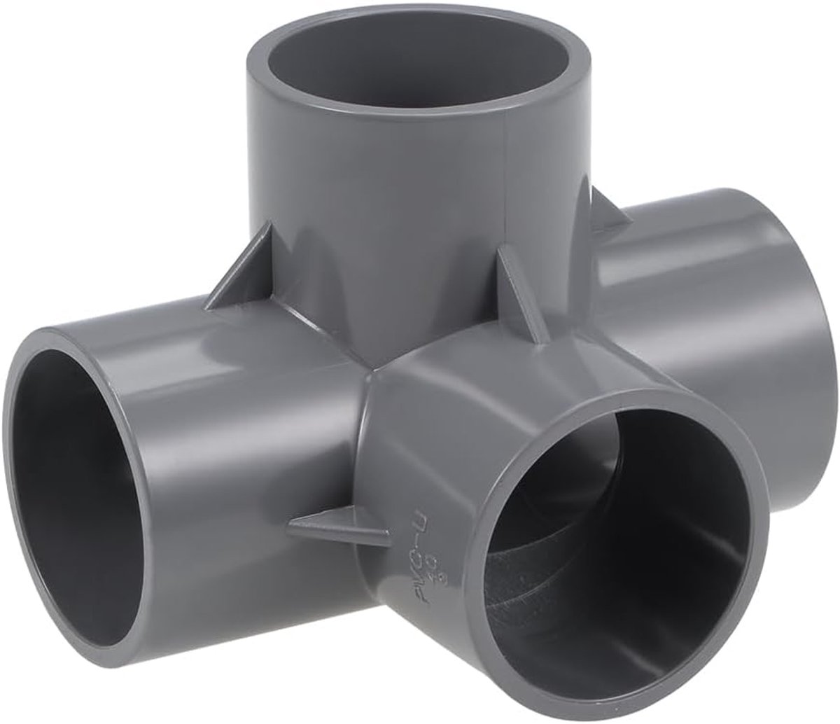sourcing map Verbindingsstuk van PVC, 4-wegs, T-stuk, PVC-meubels, accessoires voor irrigatiesproeiers, grijs, 40 mm, 1 stuk