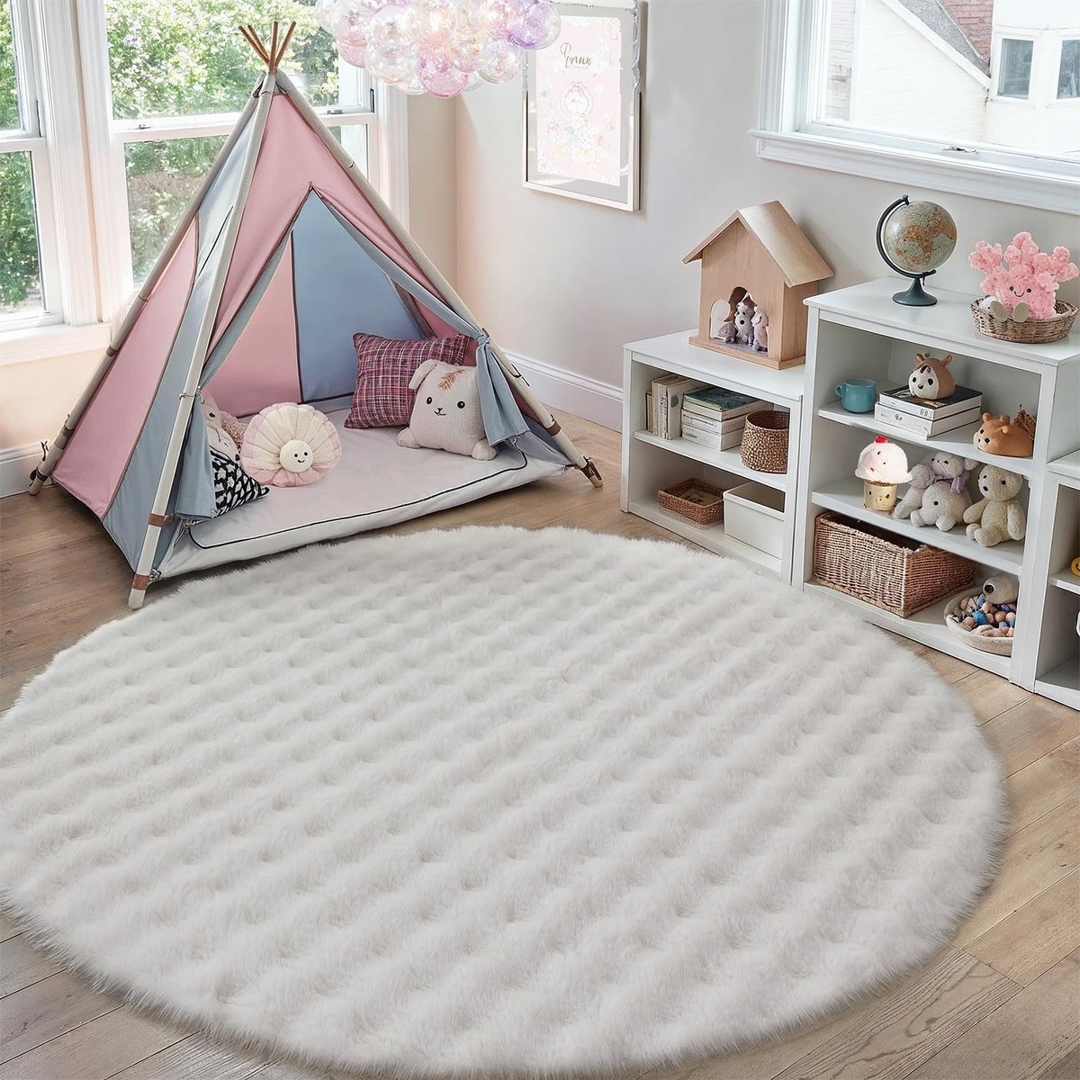 Omgoods - Kunstbont Ronde Vloerkleed 180 cm - Wasbaar en Zacht voor Slaapkamer en Kantoor