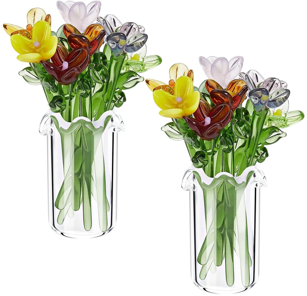 Omgoods - Set van 22 Mini Glazen Bloemen Ornamenten - Voor Woondecoratie en Cadeaus