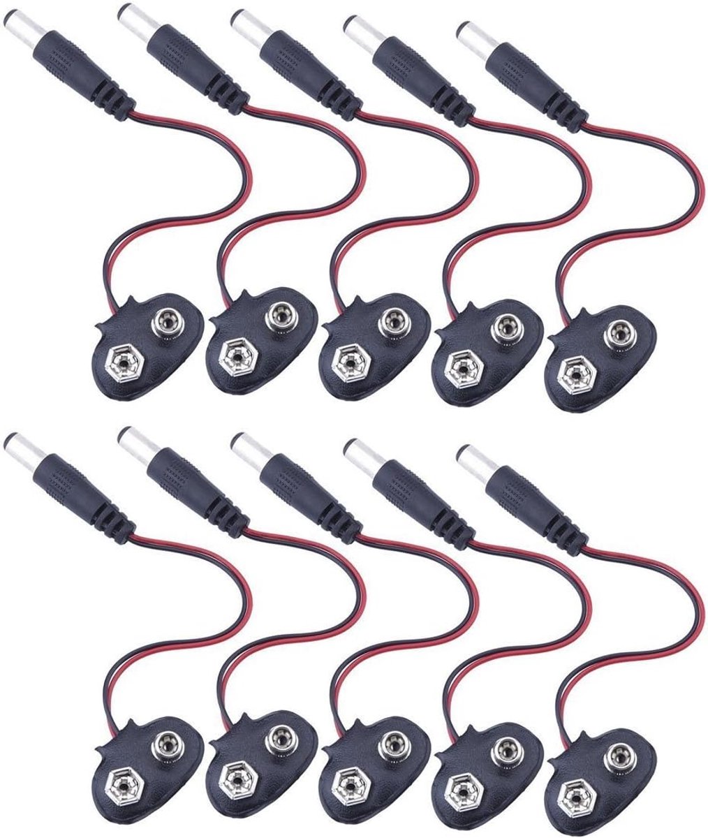 10 stuks 9 V batterijaansluitkabelclip met 2,1 x 5,5 mm mannelijke DC stekker T-type voor Arduino