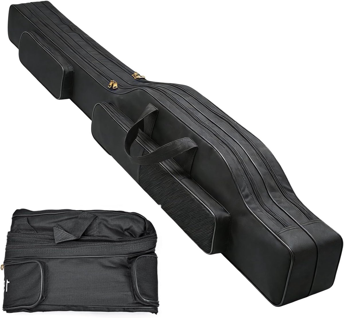 hengeltas, draagbare hengeltas, hengeltas, hengeltas met 3 vakken, 150 cm hengeltas, 600D Oxford-stof, hengelgereedschap, opbergtas, hengelfvoer, viskoffer