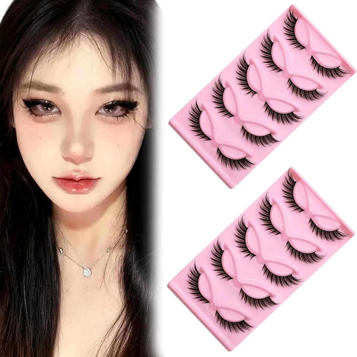 10 paar kunstwimpers, kattenoog, 2 dozen valse wimpers, natuurlijke look, Wispy Lashes set, 14 mm, 3D-volume, nepwimpers met dunne band, herbruikbare wimperextensions