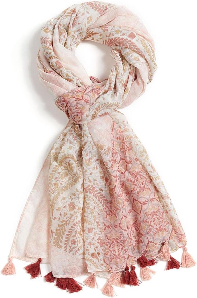 Sjaal voor Vrouwen Lichtgewicht Mode Bloemen Gedrukt Sjaals Boho Herfst Winter Omzoomde Sjaal Wraps