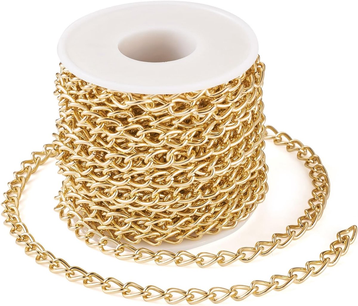 10 Meter Aluminium Curb Kettingen Gouden Twisted Extender Kettingen Ongelaste Extender Link Kettingen met Spoel voor DIY Ketting Sieraden Maken