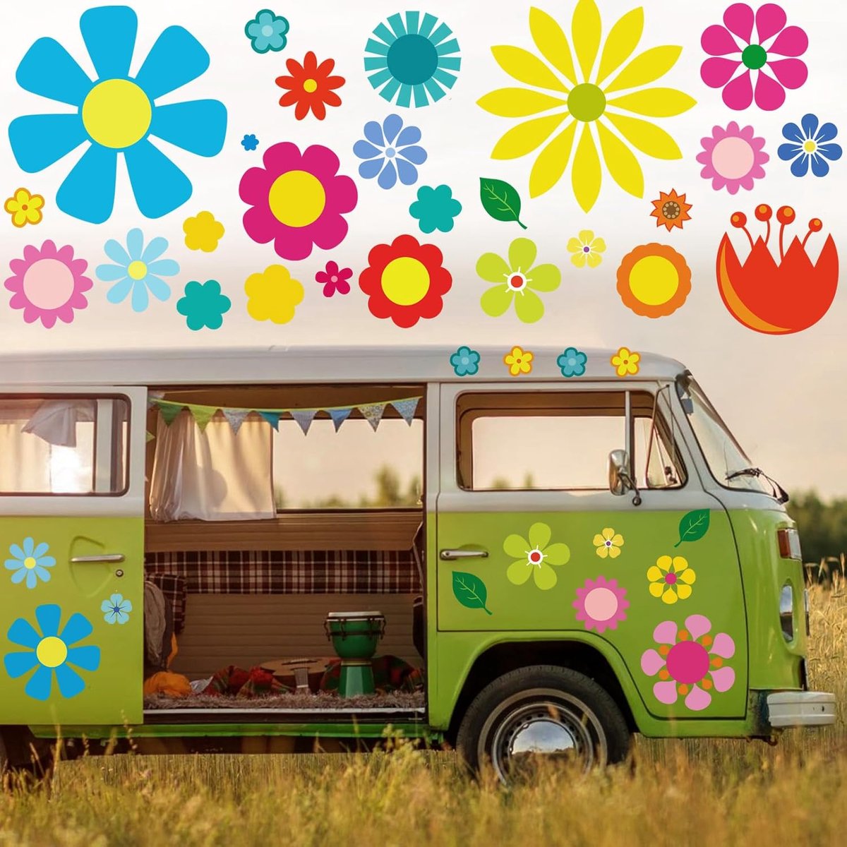 76 stuks bloemen auto stickers, auto stickers waterdichte kap vinyl sticker stickers grafische body zijdeur kofferbak decoratie voor raceauto SUV vrachtwagen bus raam muur laptop motorfiets