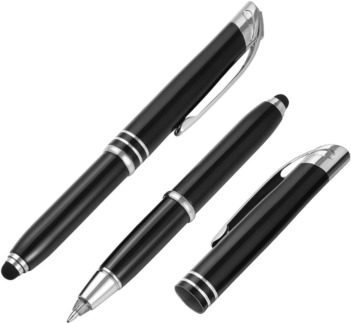 Verlichte tip pen balpen LED pen met licht Up Penlight voor letterlijk in het 2 stuks (zwart)