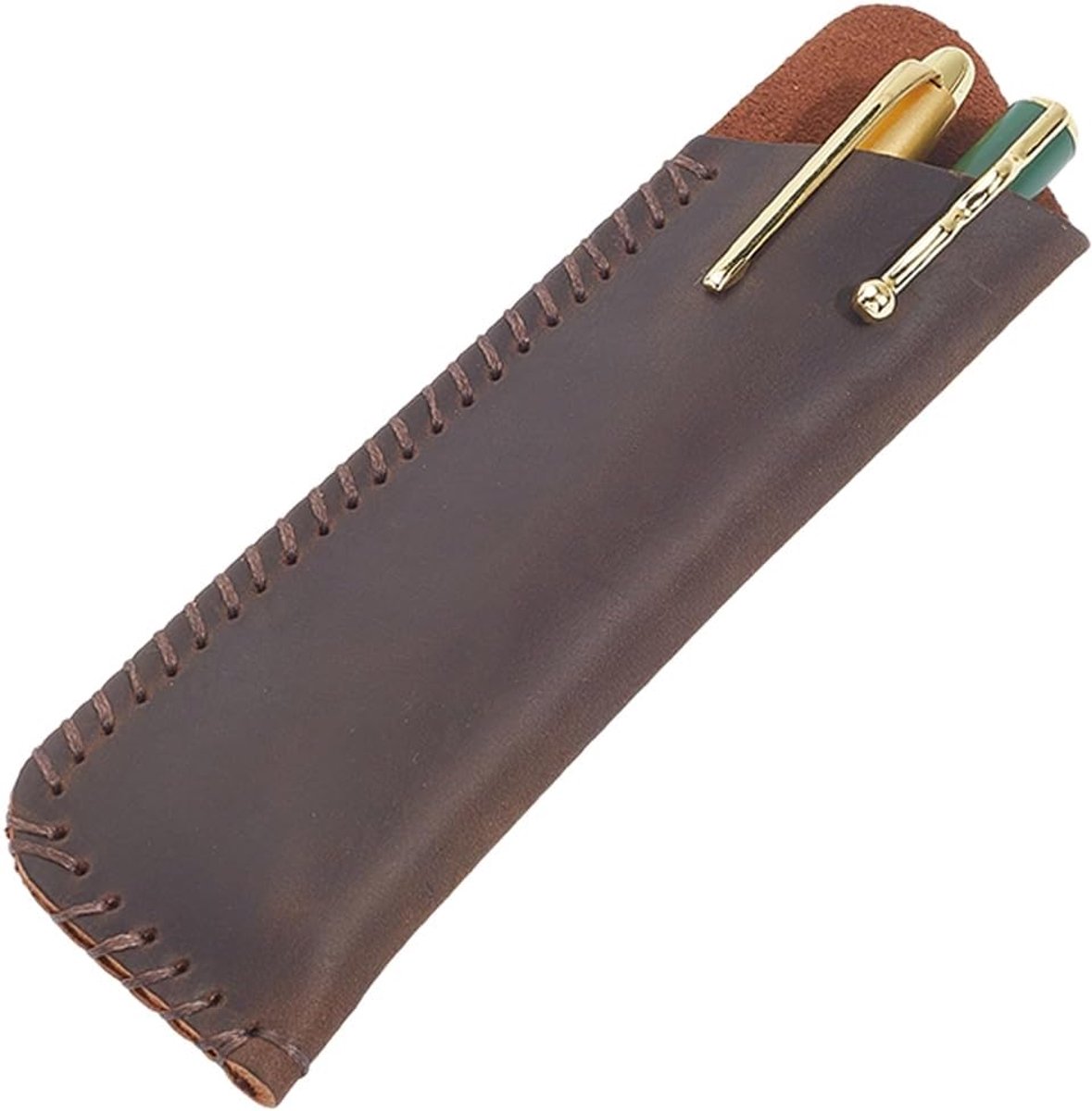 leren pennenhoes Vintage rundleer Klein 2 balpennen Stylus Vulpennen Potloden Beschermhoes Tas Houder voor notebook Kantoor Zakelijk Dagelijks gebruik Cadeau