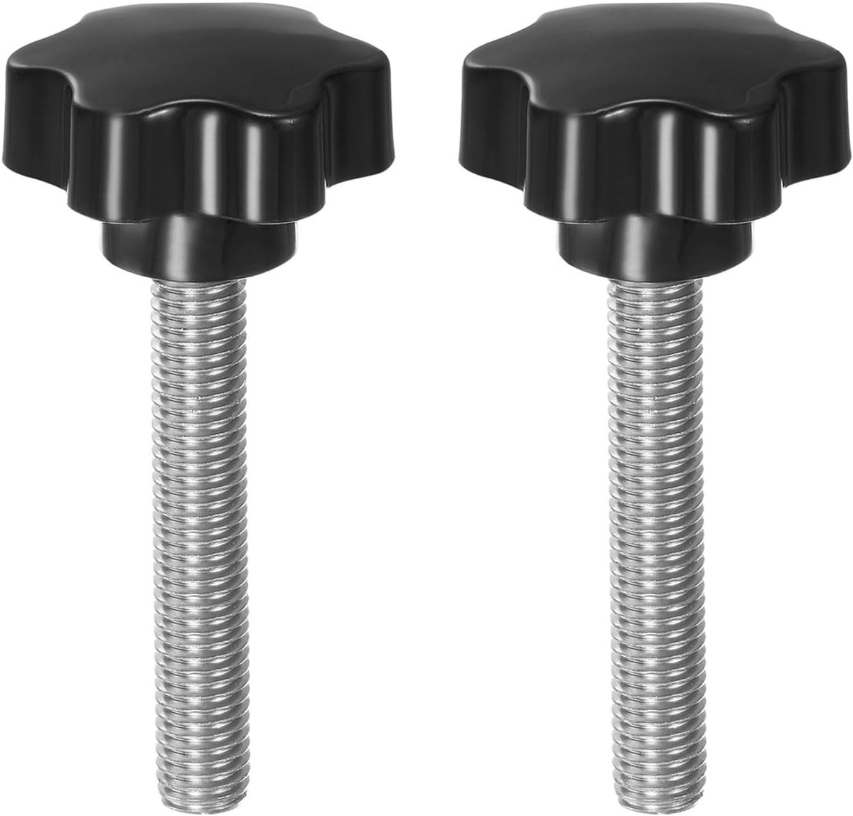2 stuks sterknoppen M12 x 80 mm schroefdraad schroef roestvrij staal 304 46 mm kunststof draaiknop spanknop gekartelde kopschroef handmatige 6-sterren schroef handvat, zwart
