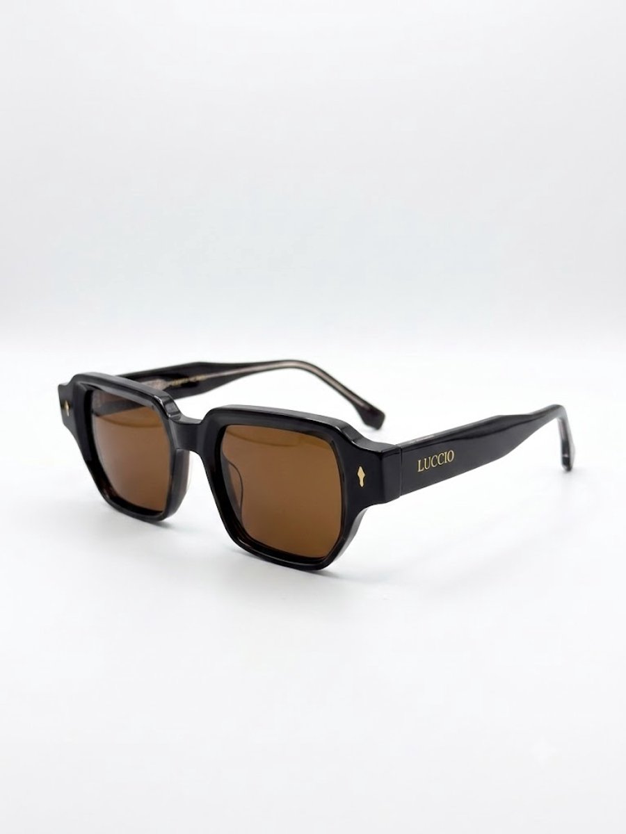 LUCCIO Brown Square - Festival Zonnebril Heren & Dames - Dik Frame - UV400