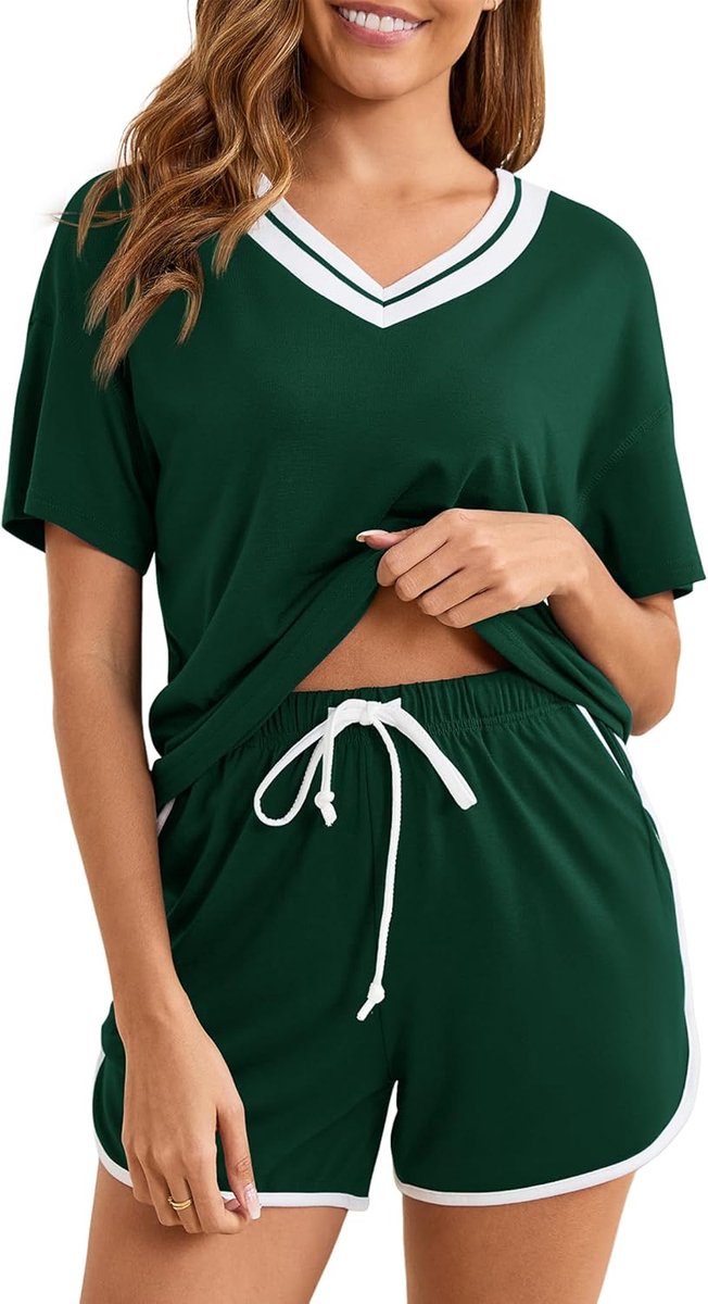 Pyjama dames korte pyjama zomer shorty nachtkleding katoen loungewear outfit V-hals huispak tweedelig vrouwen tweedelige set vrouwen pyjama korte mouwen