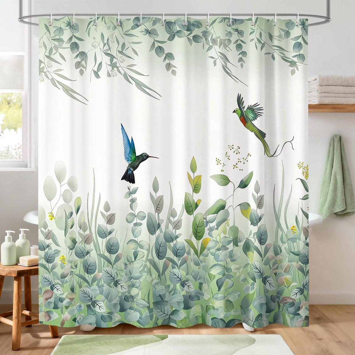 Omgoods - Watercolor Douchegordijn 180x180 cm met Eucalyptus Motief