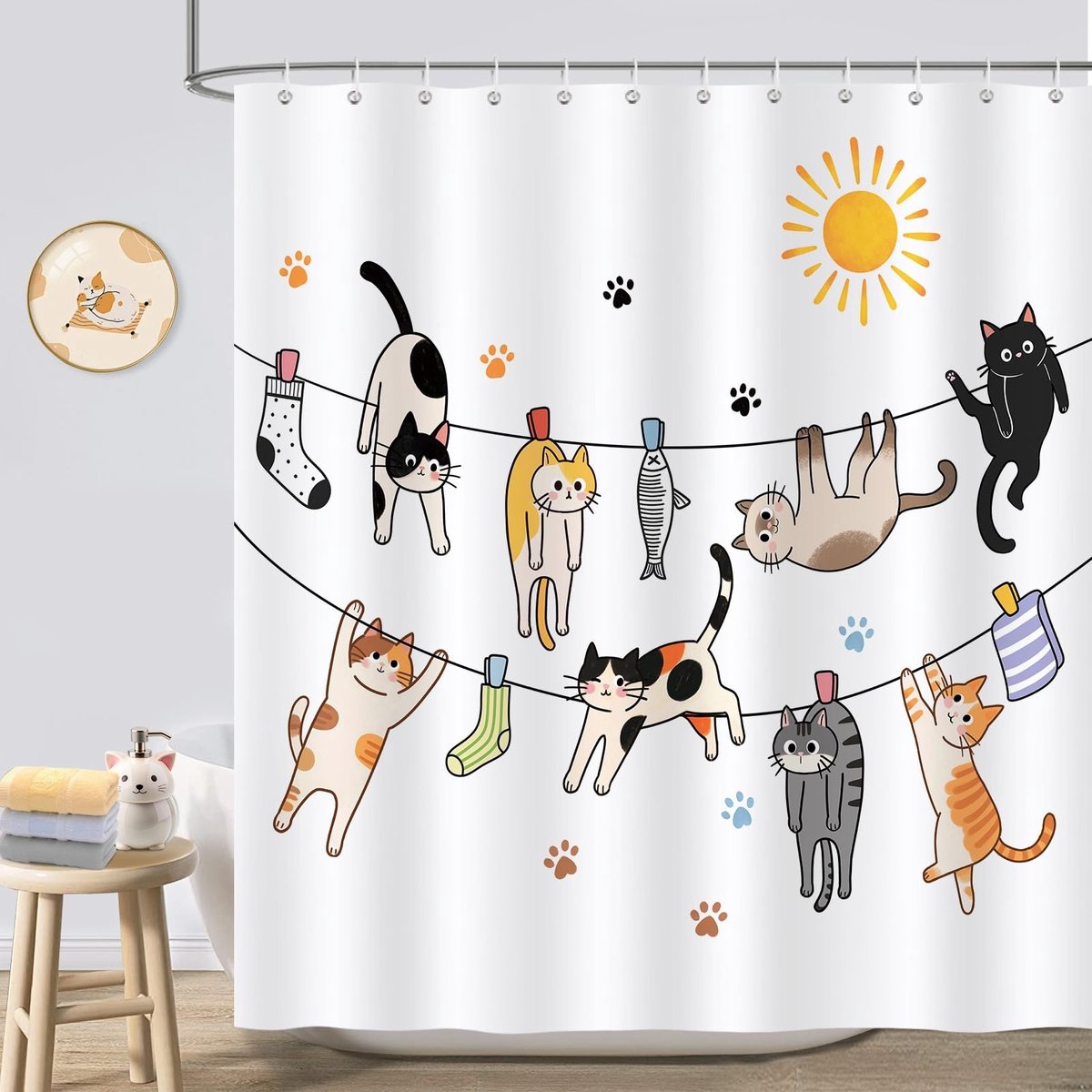 Omgoods - Schattig Kat Douchegordijn voor Kinderen 72 x 72 Inch