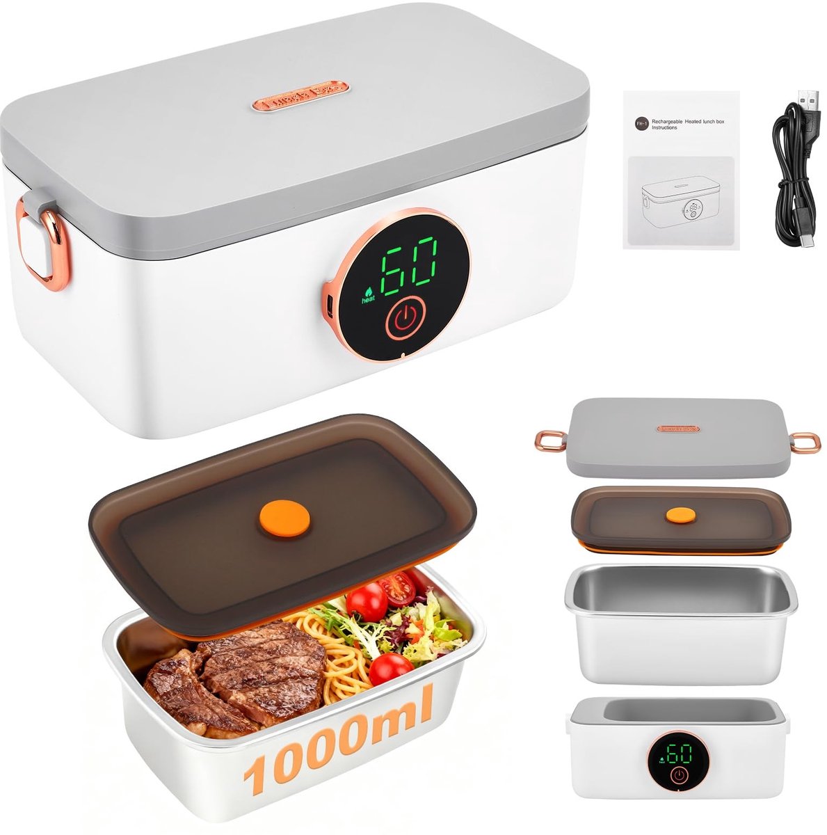 Omgoods - Elektrische Lunchbox met Accu 16000mAh en Automatische Verwarmfunctie
