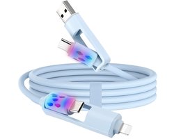 aceyoon 4-in-1 kleurrijke oplaadkabel, 60W snel opladen multi-oplaadkabel met RGB LED-licht, USBA/TypeC naar TypeC/Verlichting Oplaadkabel voor iPhone, Samsung, MacBook Tablets, Laptop