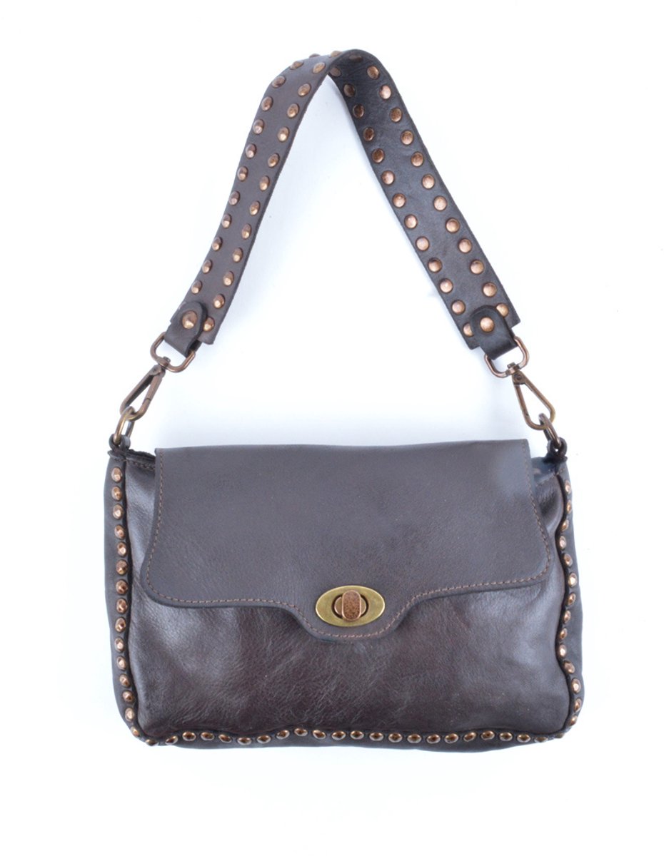 Giuliano gewassen lederen schoudertas Livia - Dames - Made in Italy - Koffie