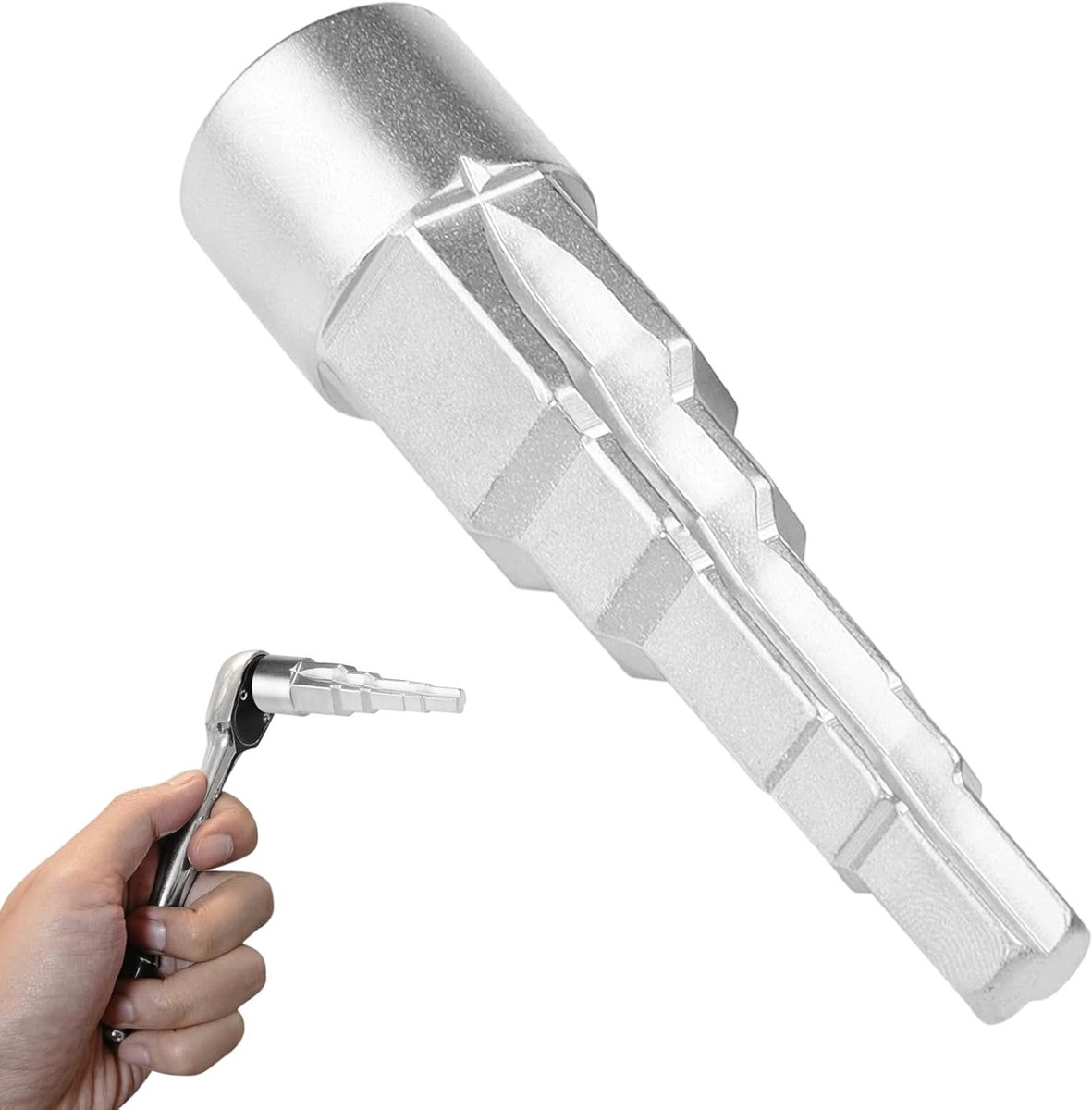 Universele trapsleutel voor radiatorventielen – 5-traps dopsleutel met 1/2 inch binnenvierkant aandrijving en kraanaansluiting – Voor sanitair, verwarming, knars/ratel